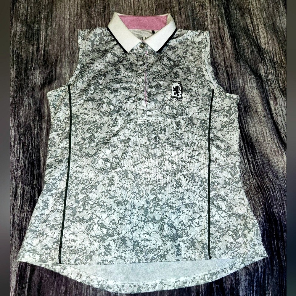 NVO Golf Sleeveless Polo Shirt Top Athletic Gray Abstract Print